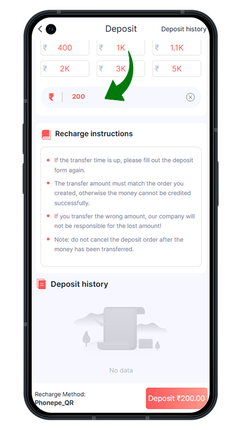 Bounty Game Deposit — amount, recharge instructions, and confirm deposit